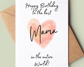 Cute Birthday Card For Mama - Personalised Mother Birthday Card - Mum Greetings Card - Heart Birthday Card For Mother - Bday Card For Mum
