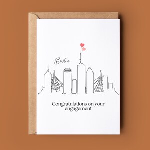 Boston Card - Carte de fiançailles - Carte de félicitations - Carte de fiançailles personnalisée - Carte de fiançailles personnalisée - Carte d'horizon de la ville