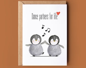 Dancing Penguin Couple Anniversary Card - Greetings Card Customised Anniversary - Penguin Valentines Card - Cute Penguin Anniversary Card