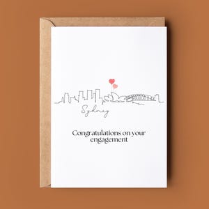 Tarjeta de compromiso de Sídney - Tarjeta de compromiso - Tarjeta de felicitación - Tarjeta personalizada - Tarjeta de compromiso personalizada - Tarjeta con vista panorámica de la ciudad
