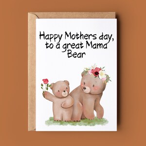 Tarjeta del Día de las Madres Felices - Tarjeta divertida del Día de las Madres - Tarjeta para mamá - Tarjeta linda de Mama Bear Pun - Tarjeta de felicitación hecha a mano - Tarjeta de amante del oso