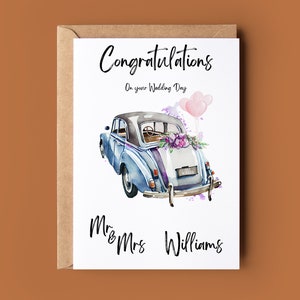 Voiture de mariage M. et Mme Félicitations pour votre mariage - Carte de voeux Carte de mariage personnalisée - Félicitations pour votre mariage