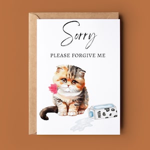 Lo siento tarjeta de felicitación con gato - Lo siento tarjeta temática de gato - Tarjeta de disculpa - Tarjeta de disculpa por equivocarse - Tarjeta de amante del gato - Tarjeta de disculpa linda
