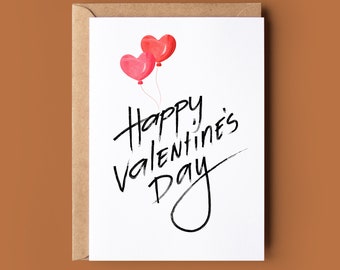 Happy Valentine's Day Card - Valentine Balloon - Romantic Valentines Card - Cute Valentine Card - Card For Valentines - Card For Her & Him