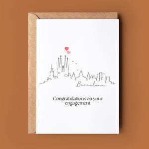 Happy Engagement Barcelona Card - Carte de fiançailles - Carte de félicitations - Carte personnalisée - Carte de fiançailles personnalisée - Carte des toits de la ville