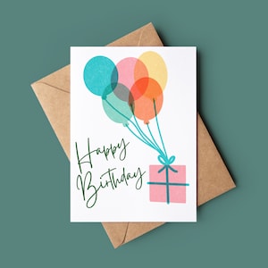 Biglietto di buon compleanno con palloncino - Biglietto di compleanno con palloncini personalizzati - Biglietto di auguri con palloncino presente - Biglietto di compleanno con palloncino presente volante