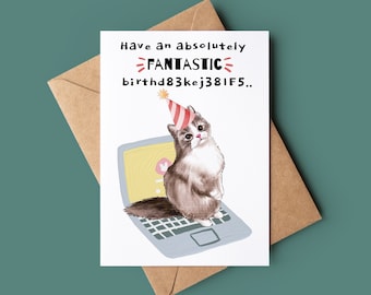 Cheeky Cat On Computer Birthday Card - Funny Birthday Card - Cat Greetings Card - Joke Birthday Card - Animal Lover Card - Cat Lover Card