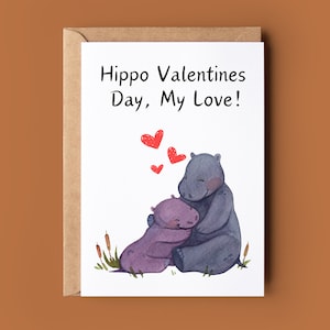 Tarjeta feliz del día de San Valentín - Tarjeta Hippo Pun - Tarjeta romántica de San Valentín - Tarjeta linda de San Valentín - Tarjeta para aniversario - Tarjeta para ella y él