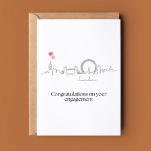 Happy Engagement London Card - Carte de fiançailles - Carte de félicitations - Carte personnalisée - Carte de fiançailles personnalisée - Carte d'horizon de la ville
