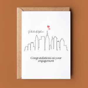 Tarjeta de compromiso de Filadelfia - Tarjeta de compromiso - Tarjeta de felicitación - Tarjeta personalizada - Tarjeta de compromiso personalizada - Tarjeta con vista panorámica de la ciudad