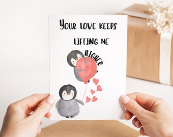 Penguin Happy Anniversary Card - Personalised Card - Valentines Card - Happy Anniversary Customised Penguin Card - Animal Lover Card