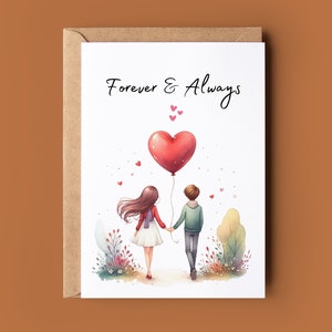 Tarjeta de aniversario Forever & Always - Tarjeta personalizada para él - Tarjeta de San Valentín para ella - Feliz aniversario acuarela - Tarjeta romántica