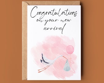 Congratulations On New Baby Girl Card - Greetings Card For New Arrival - Congrats Card For New Baby - Handmade Greeting Card For Baby Girl