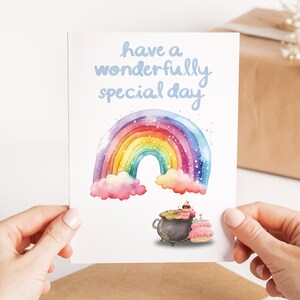 Trascorri una giornata meravigliosamente speciale - Biglietto di buon compleanno - Biglietto per bambini carino - Biglietto d'auguri arcobaleno fatto a mano - Biglietto per bambino - Compleanno in acquerello