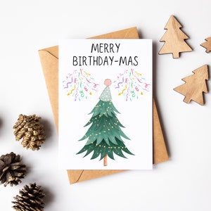 Merry Birthdaymas Card Cute Christmas Birthday Card Greeting Card Christmas Tree Card Card For December Birthday Winter Bday image 1