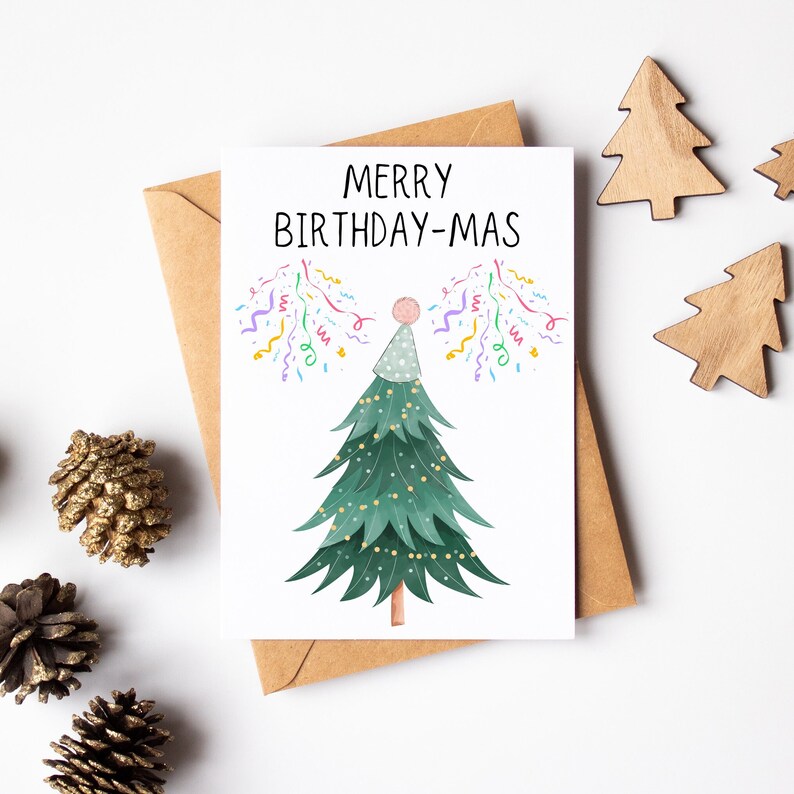 Merry Birthdaymas Card Cute Christmas Birthday Card Greeting Card Christmas Tree Card Card For December Birthday Winter Bday image 1