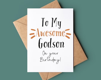 Awesome Godson Birthday Card - Greetings Card For Godson - Godson Happy Birthday Card - Card For Godson