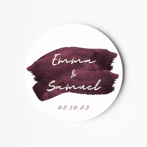 Bruiloft labelstickers - gepersonaliseerde bruid en bruidegom naamstickers - bordeauxrode sticker - bruiloft gunststickers - moderne bruiloftsticker