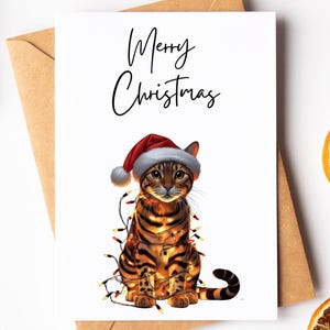 Carte de Noël chat - carte de joyeux Noël - carte de Noël drôle - carte de voeux chat du Bengale - carte pour anniversaire de Noël - carte d'amant de chat du Bengale