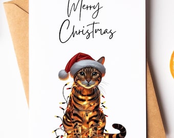 Christmas Cat Card - Merry Christmas Card - Funny Xmas Card - Bengal Cat Greeting Card - Card For Christmas Birthday - Bengal Cat Lover Card