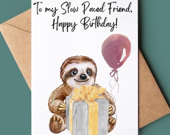 Linda tarjeta de feliz cumpleaños con perezoso - Tarjeta de cumpleaños divertida y de ritmo lento para un amigo - Tarjeta de felicitación con perezoso - Tarjeta de cumpleaños personalizada para amantes de los animales