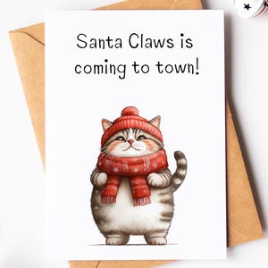 Carte de Noël drôle de jeu de mots de chat - carte de Noël mignonne - carte de voeux de Noël de blague - carte de Santa Claws - carte d'amant de chat - carte de fête féline