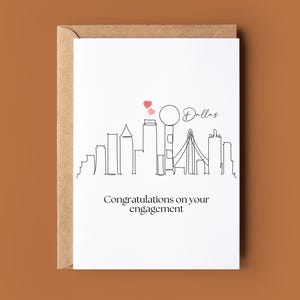 Carte Dallas joyeux fiançailles - carte de fiançailles - carte de félicitations - carte personnalisée - carte de fiançailles personnalisée - carte des toits de la ville