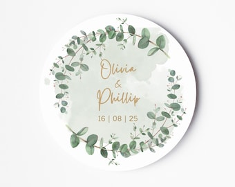 Wedding Label Stickers - Personalised Bride And Groom Name Stickers - Floral Stickers - Wedding Favour Stickers - Eucalyptus Wedding Sticker