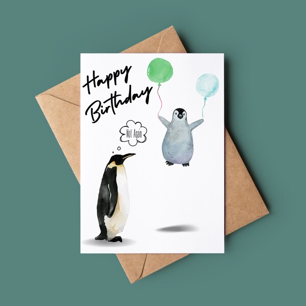 Alles Gute zum Geburtstag Pinguin Fliegen mit Luftballons Karte - Niedliche Pinguin Geburtstagskarte - Lustige Pinguin Ballon Grußkarte - Happy Bday Karte