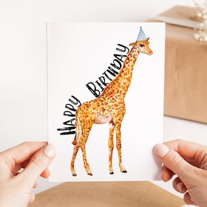 Tarjeta de cumpleaños feliz de jirafa - Tarjeta de cumpleaños de jirafa - Tarjeta de cumpleaños personalizada - Tarjeta de felicitación hecha a mano - Tarjeta de cumpleaños amante de los animales