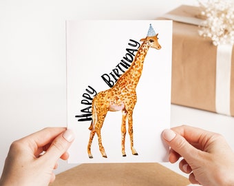 Giraffe Happy Birthday Card - Giraffe Birthday Card - Customised Birthday Card - Handmade Greeting Card - Animal Lover Birthday Card