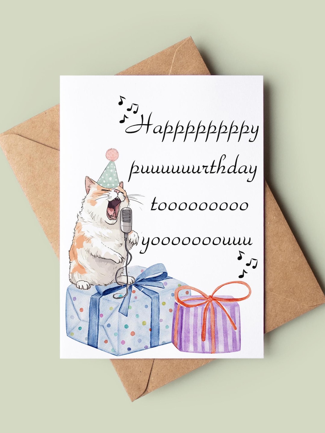 Cute Cat Happy Birthday Card - Funny Happy Puurthday Pun Card - Cat Pun ...