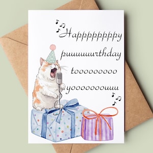 Carte de joyeux anniversaire chat mignon - carte de jeu de mots drôle Happy Puurthday - carte de voeux de jeu de mots chat - carte d'anniversaire personnalisée amoureux des animaux