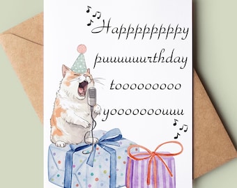 Cute Cat Happy Birthday Card - Funny Happy Puurthday Pun Card - Cat Pun Greetings Card - Customised Birthday Card Animal Lover