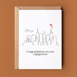 Happy Engagement Chicago Card - Carte de fiançailles - Carte de félicitations - Carte personnalisée - Carte de fiançailles personnalisée - Carte des toits de la ville
