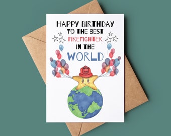 Birthday Card For Firefighter - Handmade Birthday Card For Him - Customised Birthday Card For Her - Cute Happy Birthday Card For Fireman