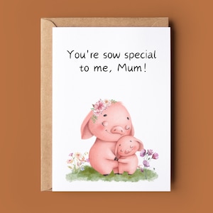 Carte de fête des mères heureuse - carte de fête des mères drôle - carte pour maman - carte de jeu de mots cochon mignon - carte de voeux aquarelle - carte d'amant de cochon