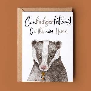 Carte de félicitations pour la nouvelle maison - carte drôle de conbadgerlations - carte de voeux de jeu de mots de blaireau - carte d'anniversaire personnalisée amoureux des animaux