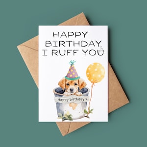 Cartão de feliz aniversário do cachorro - Cartão de aniversário de cachorro engraçado - Cartão de saudações de cachorro fofo - Cartão de aniversário em aquarela personalizado - Cartão de amante de cachorro