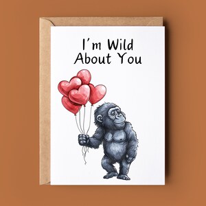 Tarjeta feliz del día de San Valentín - Tarjeta Gorilla Pun - Tarjeta romántica de San Valentín - Tarjeta linda de San Valentín - Tarjeta para aniversario - Tarjeta para ella y él
