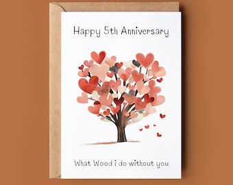 Happy Wood Anniversary Card - Cute Wood Married Pun Card - kaart vijfde verjaardag - 5e huwelijksverjaardag - wenskaart grappige woordspeling
