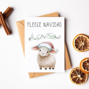 Cartão de Feliz Natal de Ovelha - Cartão de Natal de Ovelha Fofa - Cartão de Saudação em Aquarela - Cartão de Amante de Ovelhas - Cartão de Trocadilho Feliz Navidad