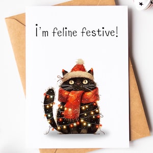 Divertente biglietto di auguri di Natale con gioco di parole sui gatti - Biglietto di Natale carino - Biglietto di auguri di Natale scherzoso - Biglietto per amanti degli animali - Biglietto per amanti dei gatti - Biglietto felino felino