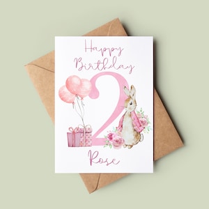 Happy 2nd Birthday Rabbit Card - Second Birthday Balloons Card - Customised Birthday Card - Handmade Greeting Card - Card For Daughter