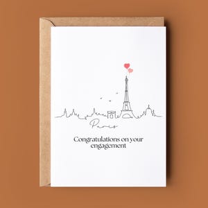 Tarjeta de feliz compromiso en París - Tarjeta de compromiso - Tarjeta de felicitaciones - Tarjeta personalizada - Tarjeta de compromiso personalizada - Tarjeta con vista panorámica de la ciudad