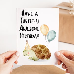 Biglietto di compleanno con tartaruga con palloncino, biglietto di compleanno colorato, simpatico biglietto d'auguri per compleanno, biglietto di compleanno per bambino, biglietto per l'amante delle tartarughe