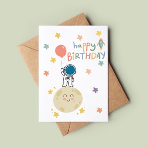 Astronaut & Space Birthday Card - Children's Birthday Card - Customised Birthday Card - Handmade Greeting Card - Space Lover Bday Card