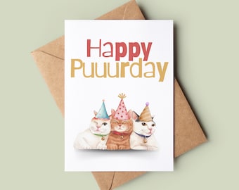 Cute Cat Happy Birthday Card - Funny Happy Birthday Pun Card - Cat Pun Greetings Card - Customised Birthday Card - Cat Lover Card