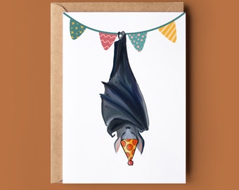 Bat Happy Birthday Card - Halloween Birthday Card - Funny Halloween Card - Spooky Birthday Card - Hallows Eve Bday Card - Cute Bat Bday Card