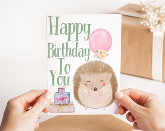 Carte hérisson joyeux anniversaire - Carte hérisson d’anniversaire mignonne - Carte de vœux hérisson - Carte d’anniversaire aquarelle - Carte amoureux des animaux